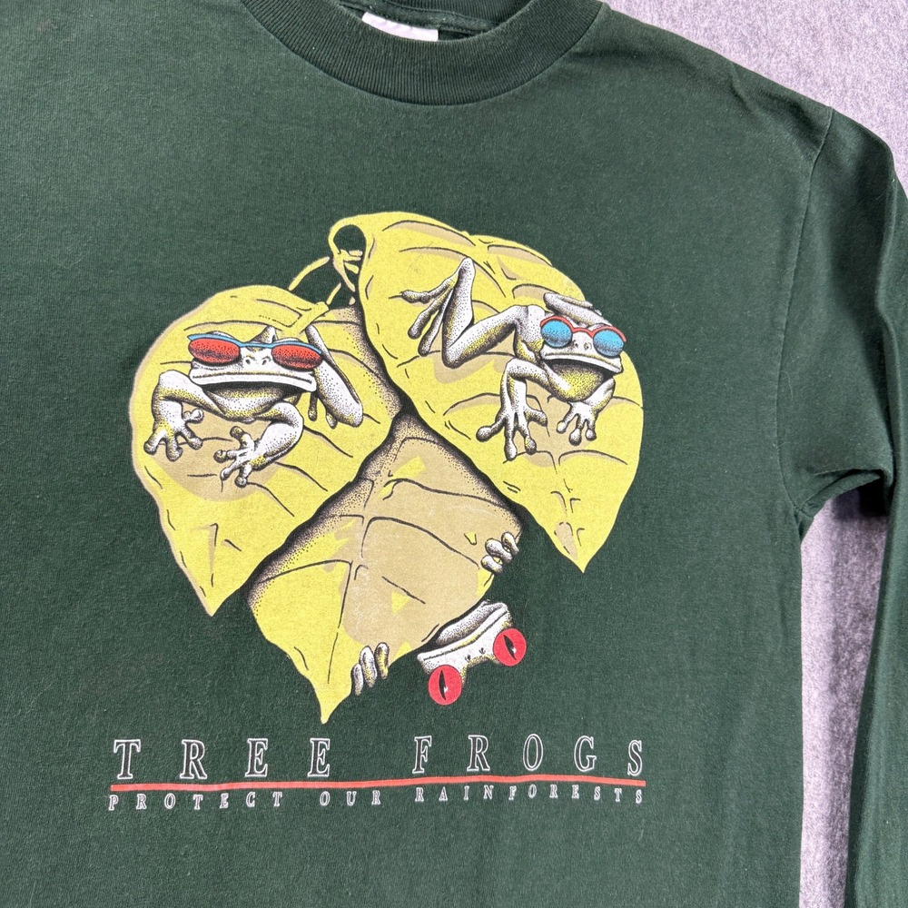 Vintage‎ Lifeforms Tree Frogs Protect Our Rainforests Long Sleeve Shirt Green M